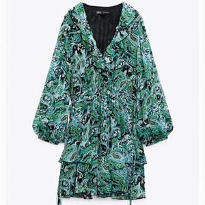 ZARA RUFFLED PRINT DRESS MULTICOLORED